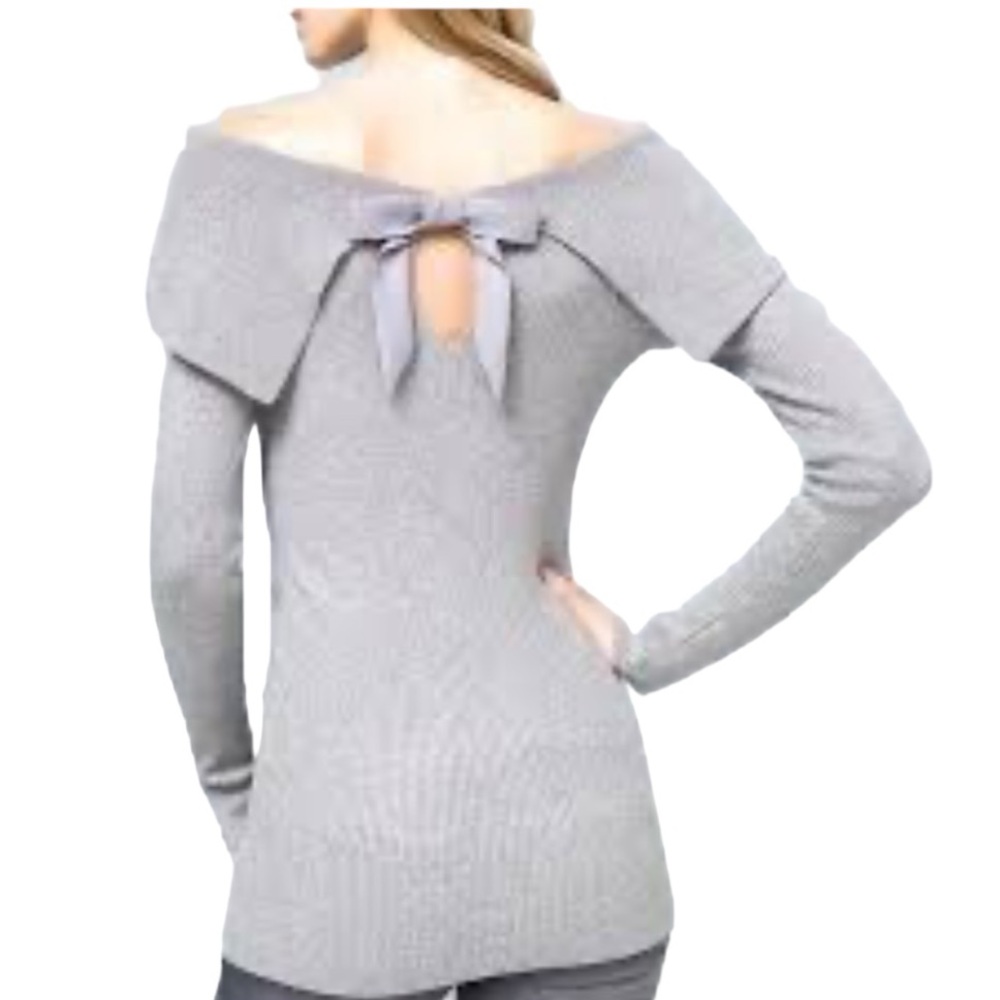 WHITE HOUSE BLACK MARKET Womens Bow Back Sweater Size Medium Gray Sparkle